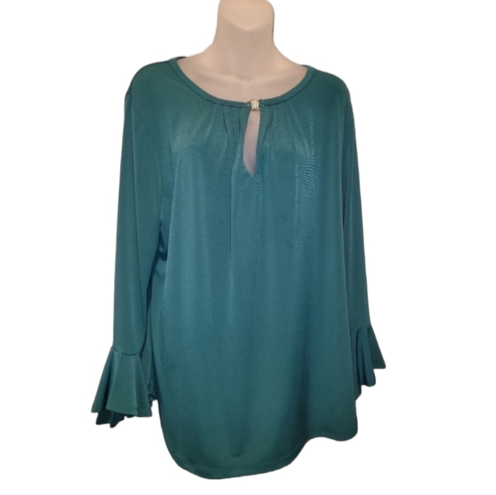 7th Ave Design Studio New York & Co; Women's Green Clasp Neck Blouse, Sz XL